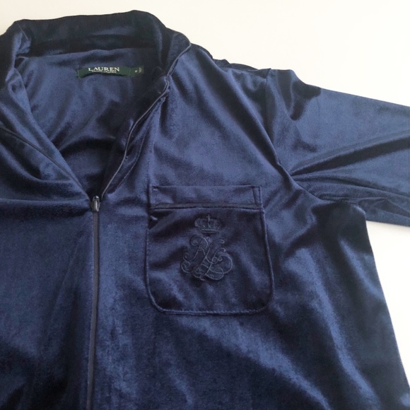 Ralph Lauren Velvet Full Length Robe House Coat w Crest Full Zip Navy Sz Small - Picture 6 of 12